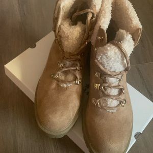 Brown hiking boots